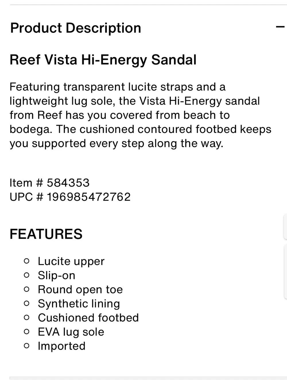 REEF Clear Black Vista Hi-Energy Platform Sandal Size 9.5 NWT